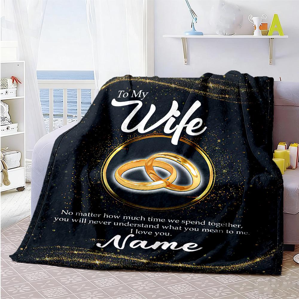 Wife Customize Text Blanket Throw Customizable Blanket Soft Warm Cozy Versatile for Bed Office Chair Office Seaside Four Seasons Universal