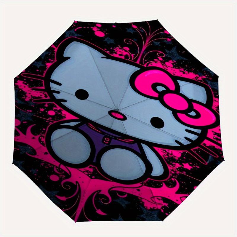 Hello Kitty,Neon Art Automatic Folding Umbrella-Simple 8-Rib Design, Bright Cartoon Pattern, Durable Iron Frame, Suitable For Travel, Outdoo