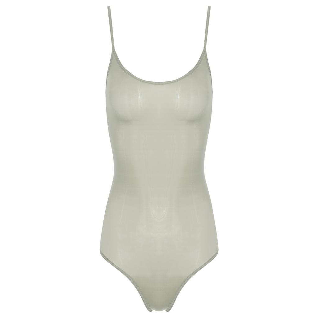 Womens See Through Bodysuit Glossy Sling Design Adjustable Strap Stretchy High Cut One Piece Lingerie