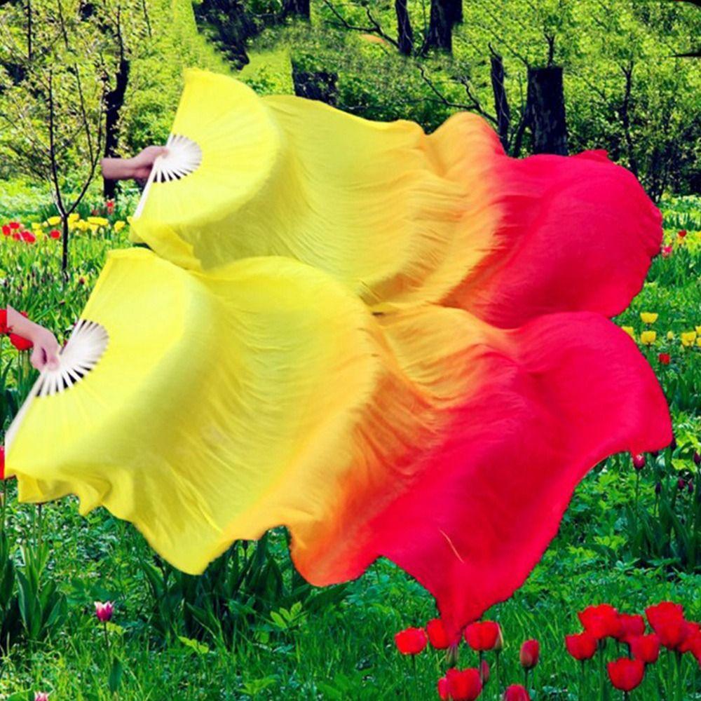 150см Танцевальные Практические Градиентные Цветные Длинные Шелковые Веера Шелковые Веера Танец Живота Веер из Вискозного Шелка