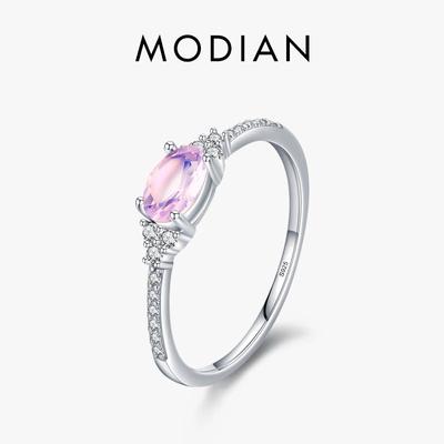 MODIAN Стерлингового Серебра 925 Розовый Лунный Камень Элегантное Штабелируемое Кольцо На Палец Вечность Группы для Женщин Рождественские Подарки Изящные Ювелирные Изделия