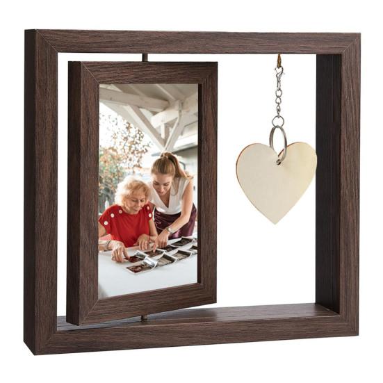 Вращающаяся деревянная фоторамка Yousheng, двухсторонняя фоторамка с подвеской в виде сердца, настольная отдельно стоящая фоторамка, подарки для семьи и друзей