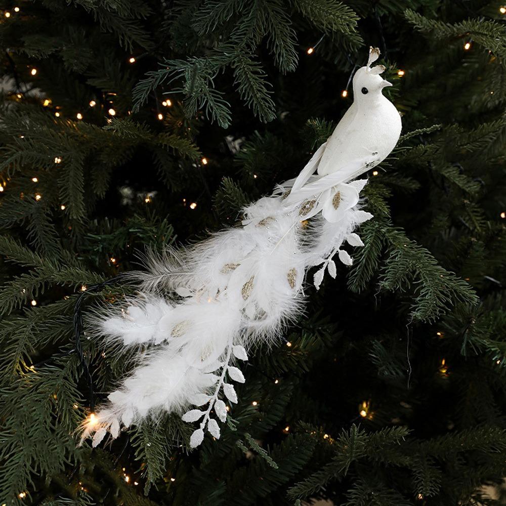 Long Tail Christmas Peacock Ornaments Realistic Glimmering Feather Artificial Peafowl Ornaments with Clip Handmade