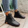 Winter Oversized Lace Up Plush Short Boots Hand Sewn Soft Soled Cotton Shoes Genuine Leather Warm Plush Antiskid Short Boots