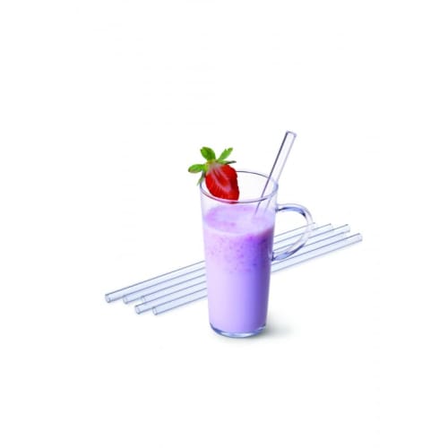 Czech-made, Dishwasher-safe SIMAX Heat-resistant Glass Straws, Set of 6, with Cleaning Brush, 20cm, Straight.
