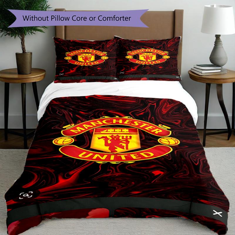 3pcs Duvet Cover Set (1*Duvet Cover + 2*Pillowcase, Without Core),Football United F.C Print Bedding Set, Bedroom Decor, All‑Season, Birthday Gift