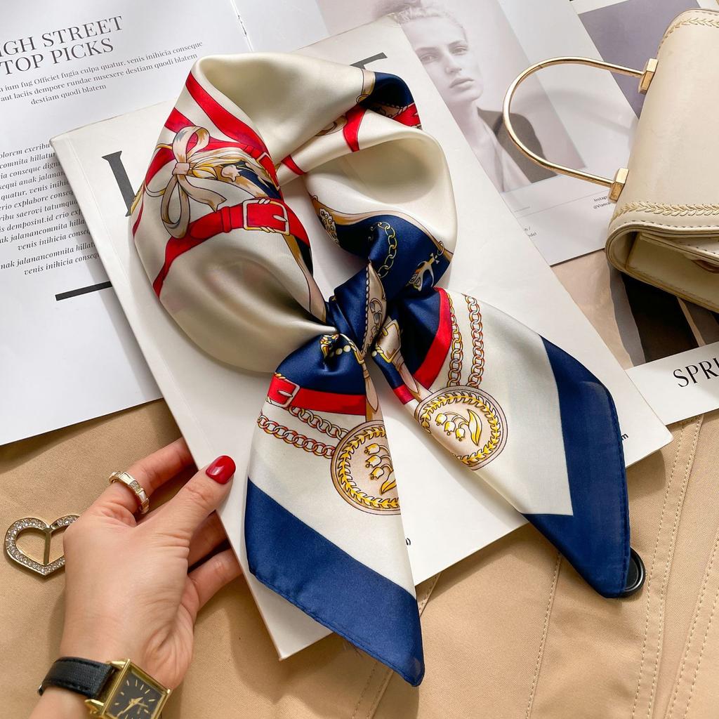 Brand Floral Print Silk Square Scarf Women Soft Satin Kerchief Hairband Neckerchief Head Hijab Lady Headband Foulard Bag Ribbon