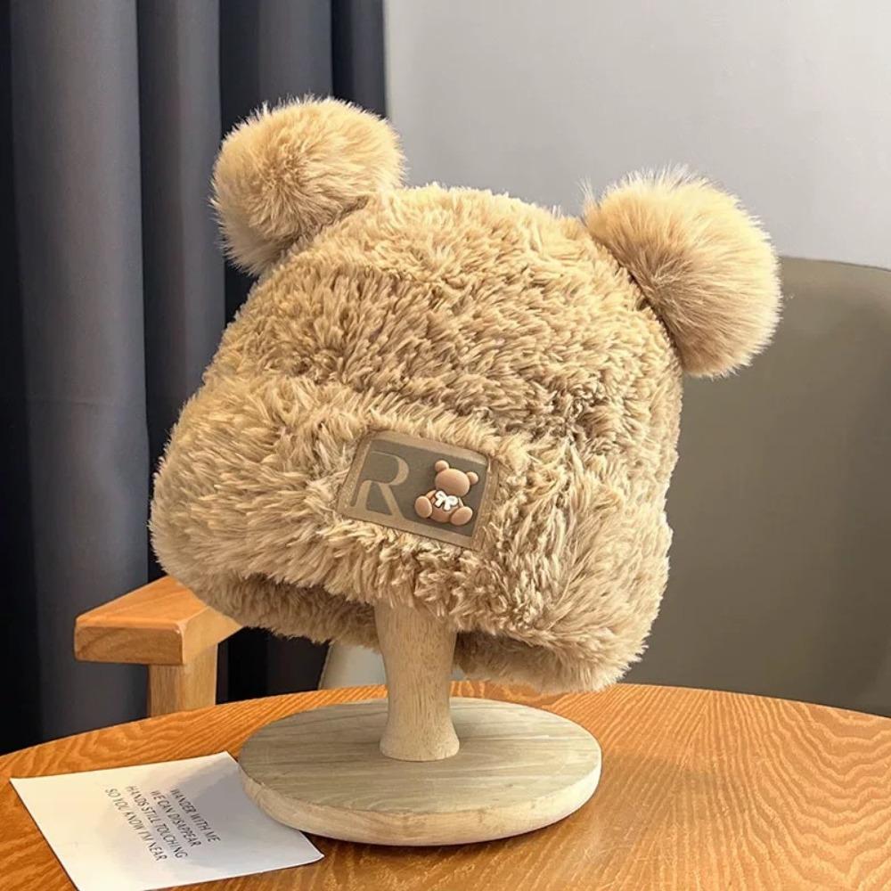 Warm Y2K Bear Ear Hat Cute Beanies Caps Fashion Winter Plush Bear Hat Girls