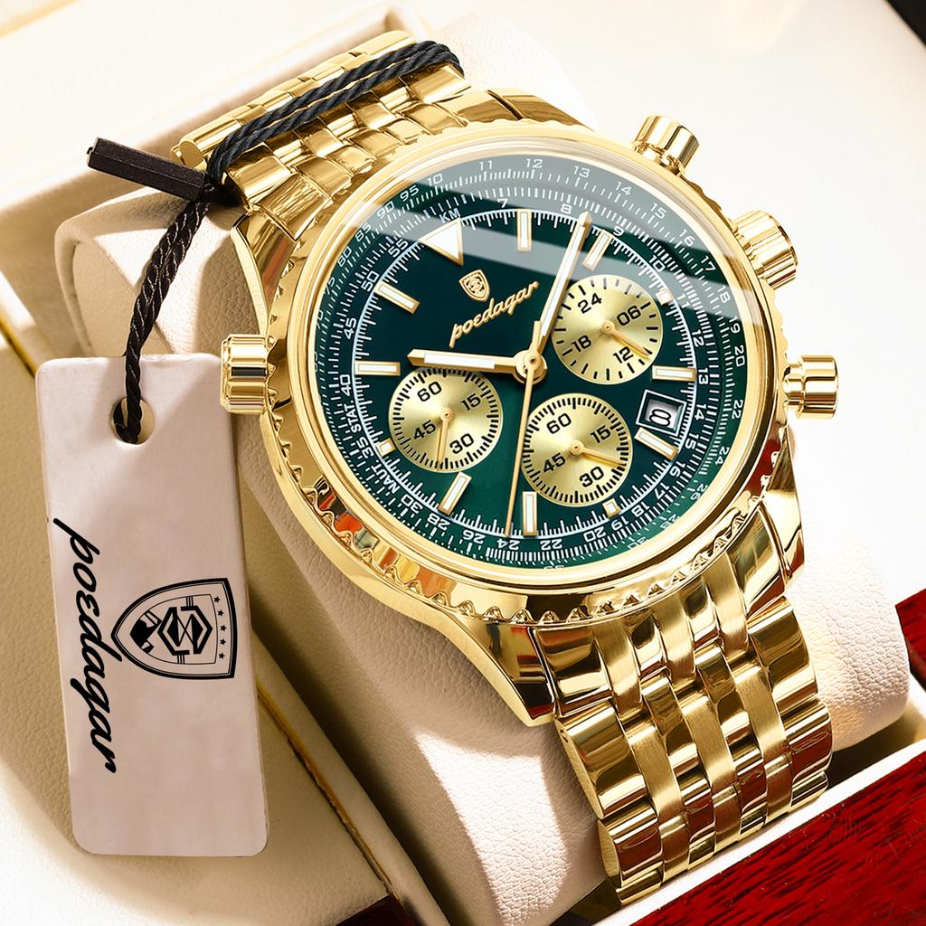 POEDAGAR Casual Man Clock Chronograph Date Waterproof Luminous Quartz Watches Stainless Steel Fashion Wristwatch Reloj