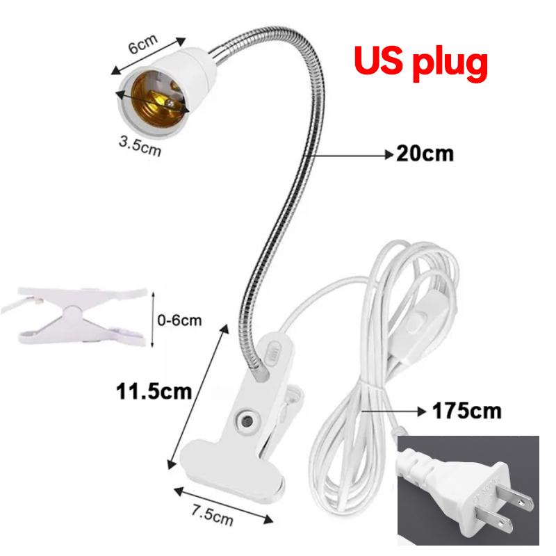 360 Degrees Flexible Desk Lamp Holder E27 Base Light Socket Gooseneck Clip-On Cable With On Off Switch for Home Plant