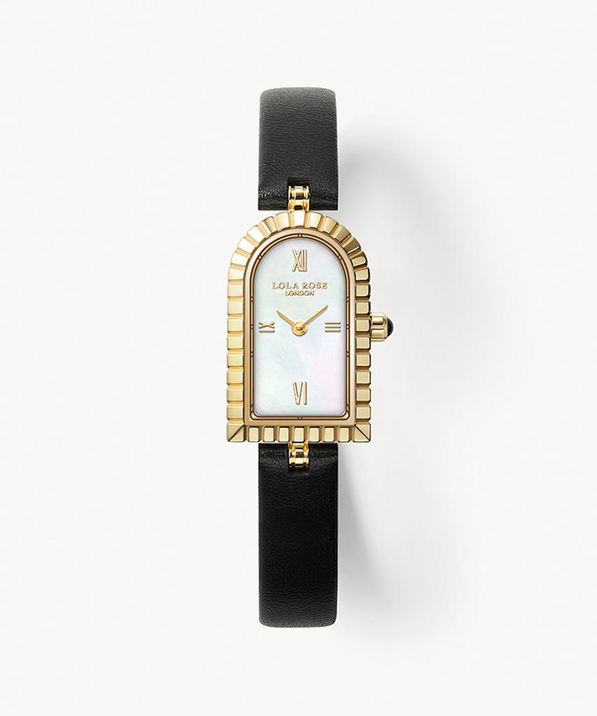 Lollalojeu Arch Mother-Of-Pearl Black Leather Strap Women'S Wristwatch