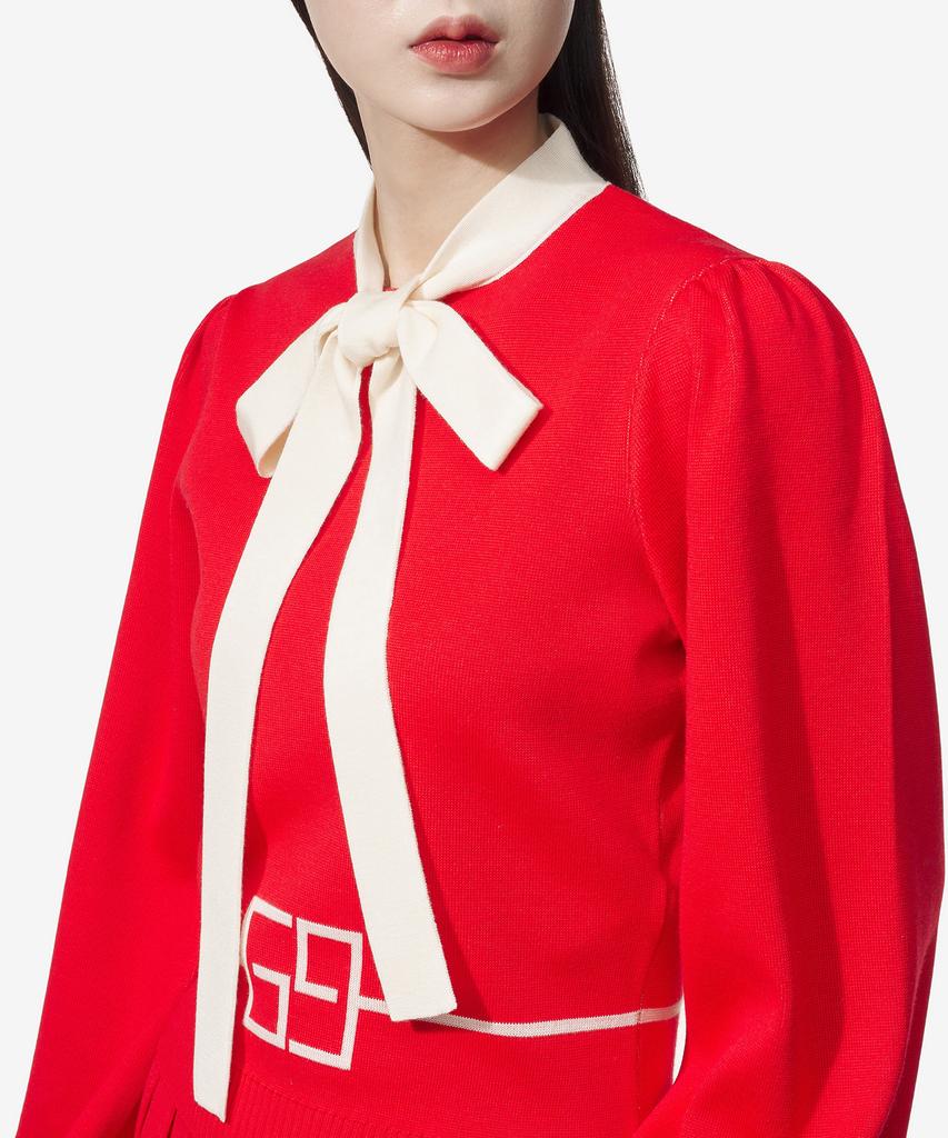 GUCCI Square Gg Logo Wool Jacquard Ribbon Knit - Red / 676829Xkdde6367