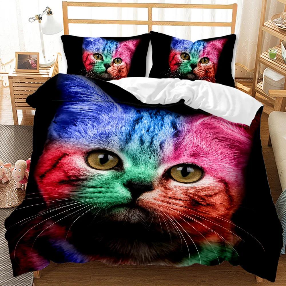 Cat Duvet Cover Cats and Dogs Play Christmas Animal Pet Bedding Set for Kids Teens Double Queen King Size Polyester Qulit Cover
