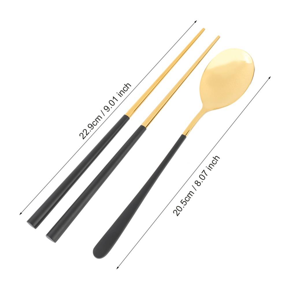Мини-столовые приборы из нержавеющей стали с футляром Набор из двух предметов Набор ложка и вилка Тонкий портативный Черно-белый столовый прибор