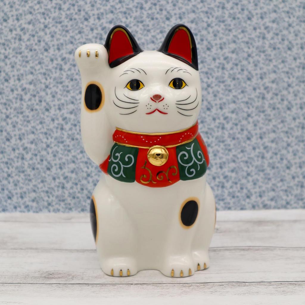 Yakushi Kiln Lucky Cat Arabesque удачи (Средняя) (с наклейкой)