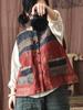 Women Vintage Patchwork Color Vests Linen Button Coats Sleeveless Spring Pockets Women Vests Coats