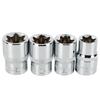 Metric 6-Point Flower-Shaped E-Type Socket Set: 1/2 Large, 3/8 Medium, 1/4 Small, Star Type.