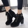 Fashion Women Boots Plus Size Ankle Boots Women Platform High Heels Lace Up Buckle Strap Shoes Thick Heel Short Boot Ladies