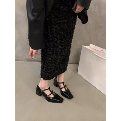 Британские туфли из кожи небольшого размера на толстом каблуке, одинарные туфли с неглубоким носом и квадратной головкой на высоком каблуке, женские зимние туфли Мэри Джейн 2024 года