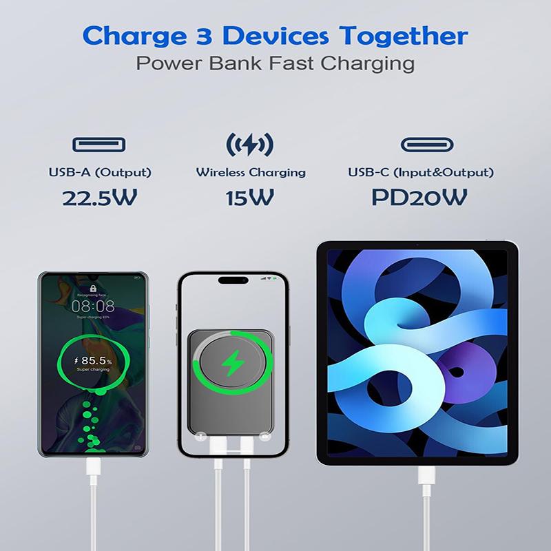 Магнитный беспроводной power bank на 10 000 мАч, поддерживает быструю зарядку 22,5 Вт/PD 20 Вт, совместим с телефонами iPhone и Android