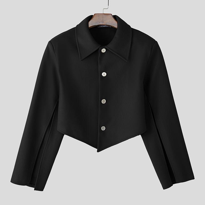 INCERUN Мужские пиджаки с лацканами, разрезами, длинными рукавами, асимметричным кроем, укороченные, свободного кроя