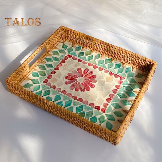 Плетеный поднос для фруктов без заусенцев, плотно сплетенный, яркий цвет, прочный, плетеная тарелка с фруктами для наслаждения прохладительными напитками для отеля