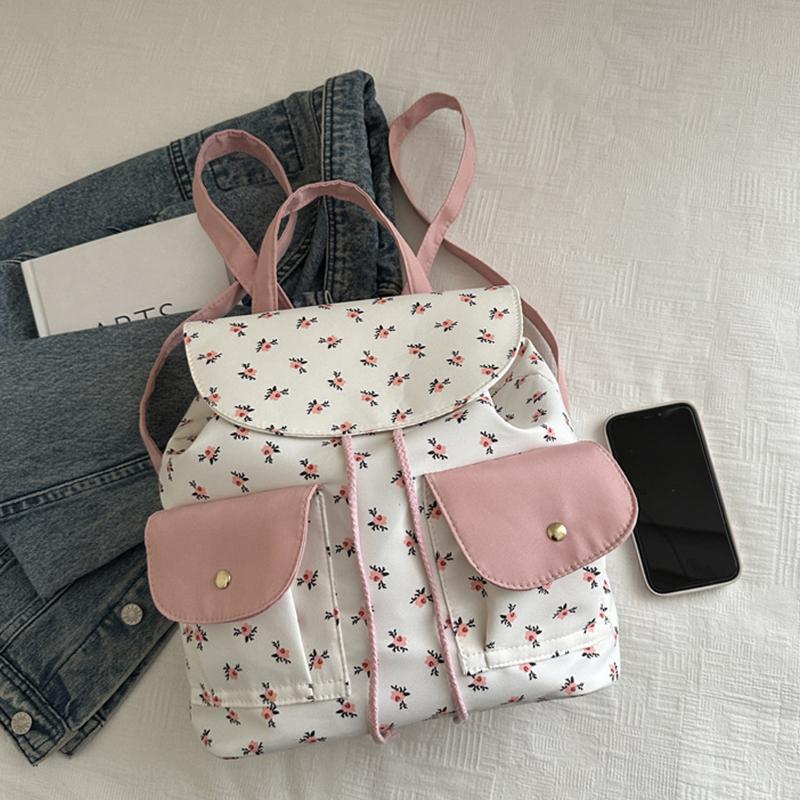 Женский цветочный рюкзак Стильный рюкзак для ноутбука Большой вместимости Студенческая школьная сумка Множество карманов Регулируемый ремень Нейлоновый рюкзак CLE