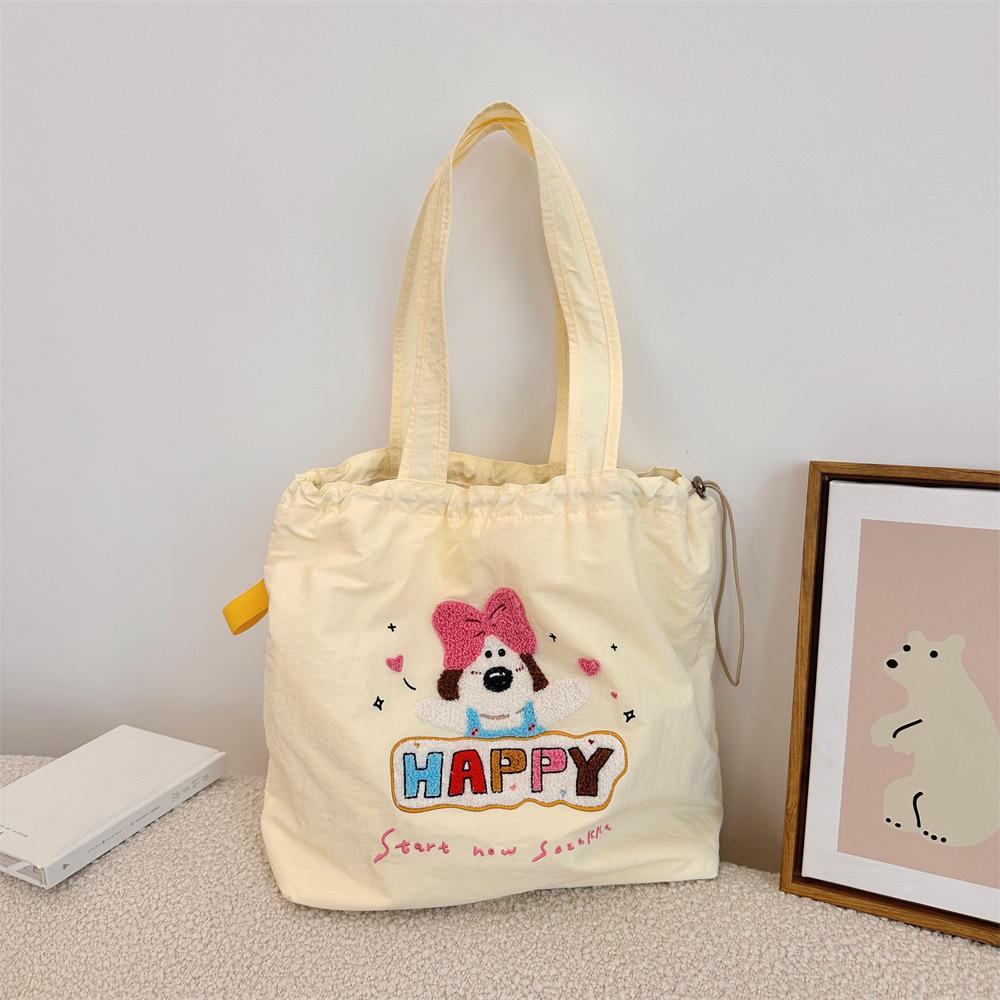 Сумка через плечо с вышитым милым щенком, вместительная, повседневная, универсальная, портативная, с завязками, вместительная