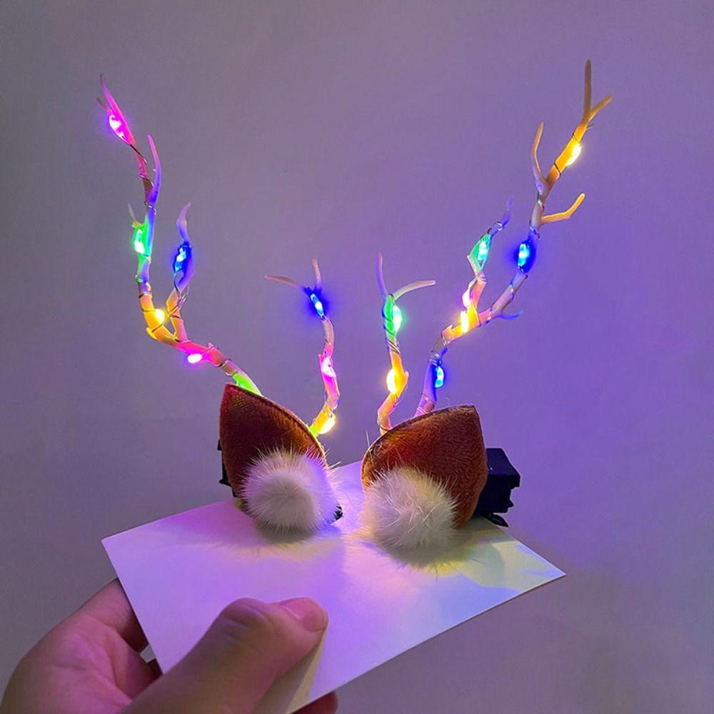 Со светодиодной подсветкой, рождественские рога, заколка, рога оленя, светящаяся заколка для волос, женская