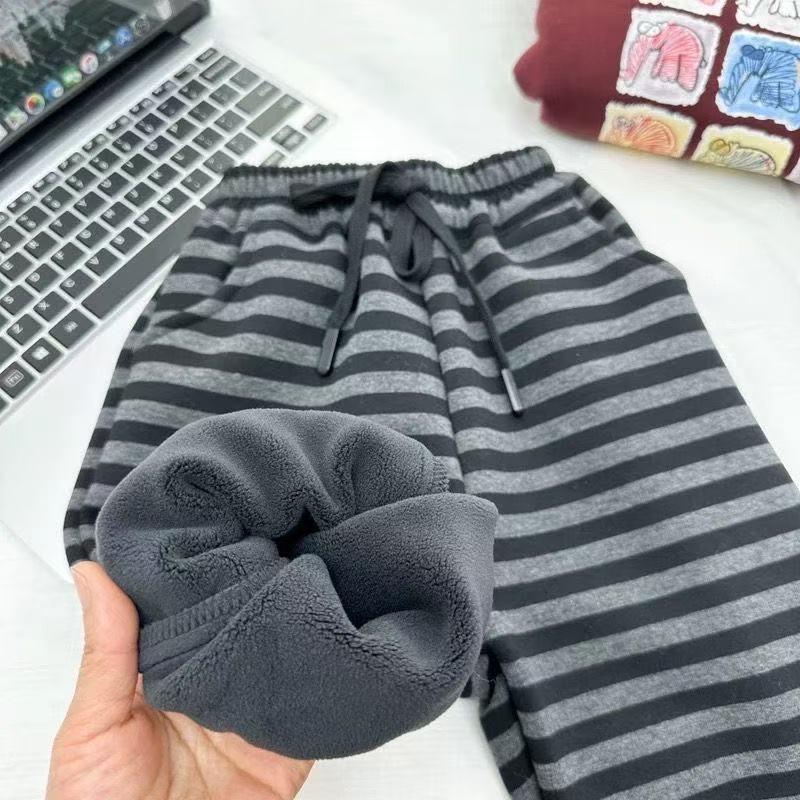Stripe Pants For Boys And Girls One-piece Velvet Spring Autumn Winter New Childrens Korean Style Thick Warm Casual Sweatpants