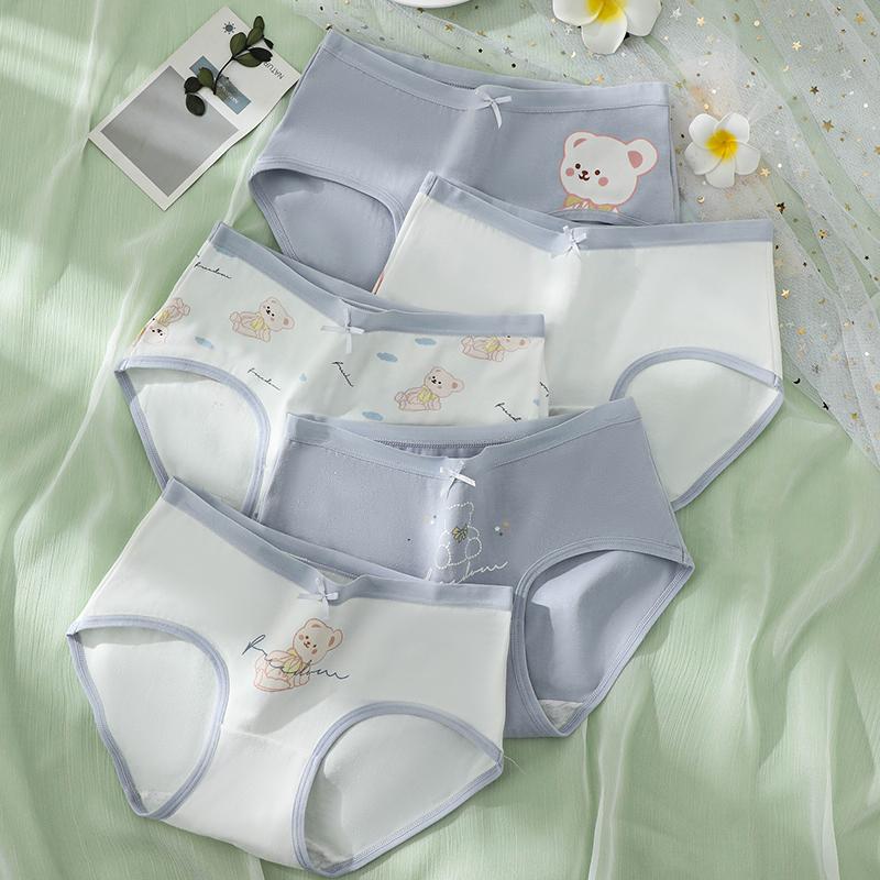 LANGSHA 5Pcs Cotton Panties Women Underwear Breathable Cute Print Briefs Female Fashion Lingerie XXL