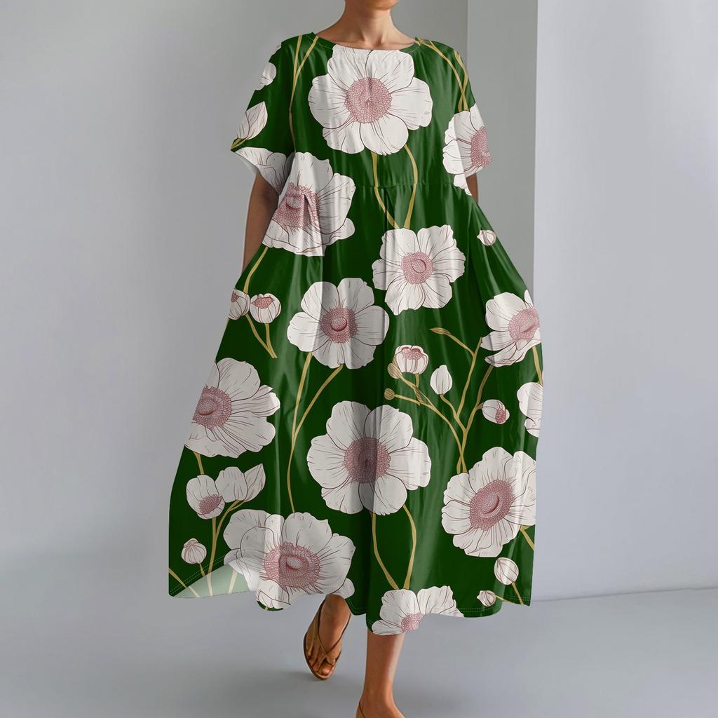 Женское модное свободное платье с большим карманом и круглым вырезом с градиентным принтом и короткими рукавами