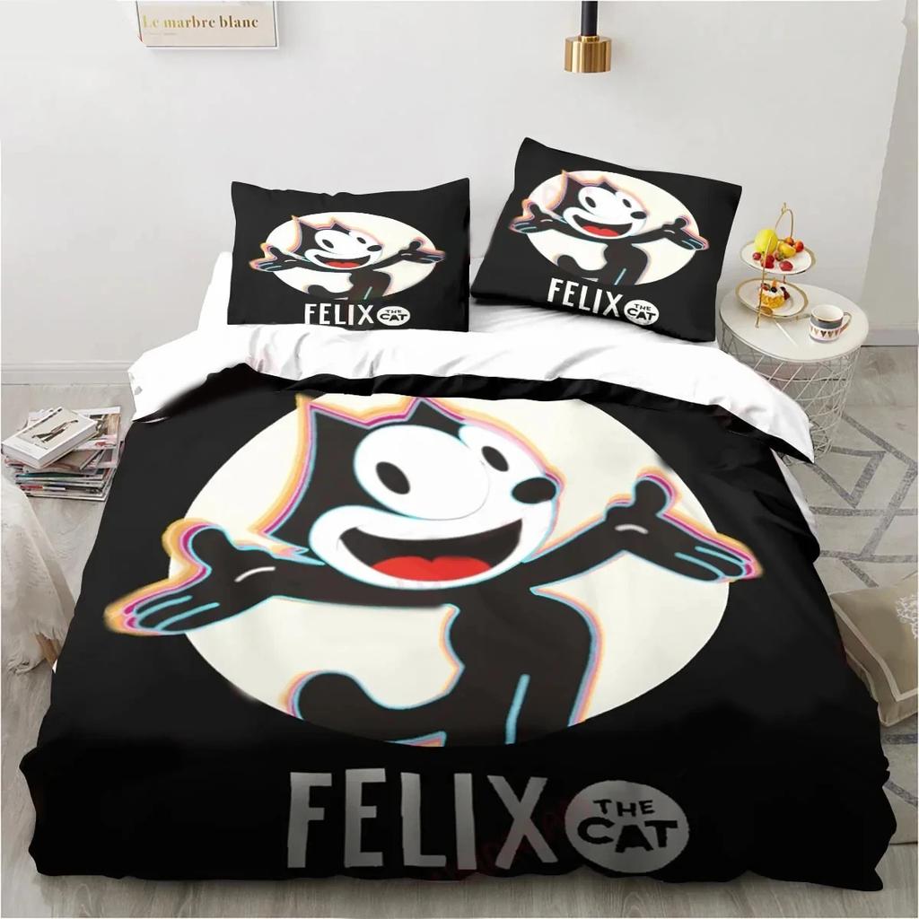 Cute Cartoon Bedding Set F-Felix Cat,Duvet Cover Comforter Bed Set Quilt Cover Pillowcase,King Queen Twin Size Boys Girls Adults