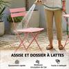 Garden Bistro Set 3 Pieces Table and 2 Folding Slatted Chairs Double Rust Protection Pink