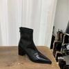 2025 осень и зима новая мода острый носок высокий каблук корейские маленькие ботильоны короткие ботинки женская обувь одинарные ботинки коричневые с юбкой
