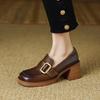 Fashion 2024 Women Platform Shoes Mid Heeled Oxford Pumps Slip-on Square Toe Retro High Heel Black Spring New Leather Heels Loafers