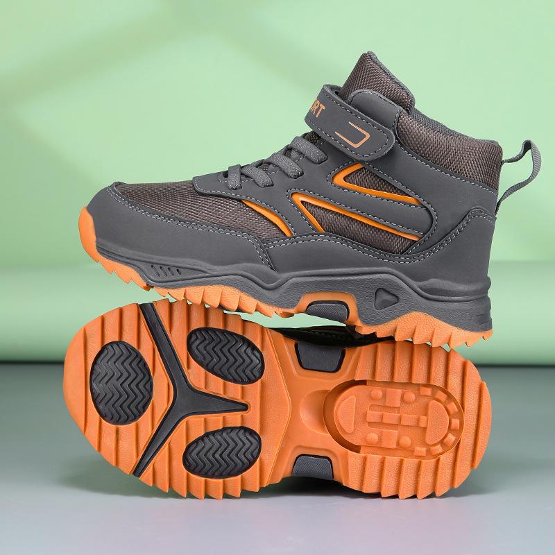 Мальчиковые уличные спортивные туфли, высокие, на липучках, модные, универсальные, износостойкие, нескользящие, подростковые повседневные туфли для мальчиков