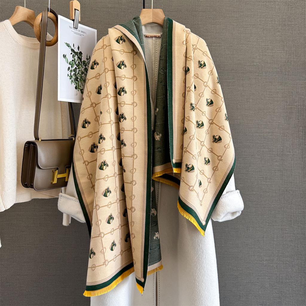 Осень и зима новый милый шарф-жаккард из имитации кашемира с головой лошади женский для повседневных поездок на работу на улице с теплым шарфом тренд