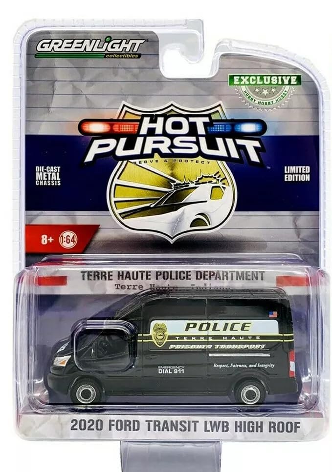 Greenlight 1/64 Ford Transit с высокой крышей Полицейская машина Терре-Хот, Индиана (Литьевая модель) [Параллельный импорт]