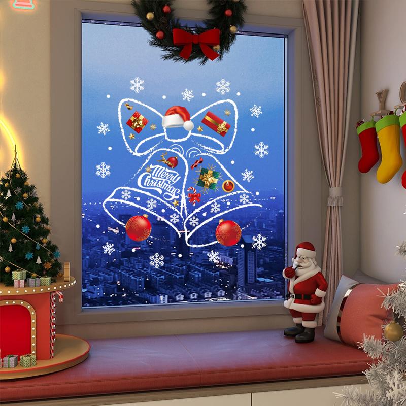 1PC Shop Window Christmas Decor Reusable Christmas Window Art Bell Pattern Window Stickers Holiday Store Front Decals 45x60cm