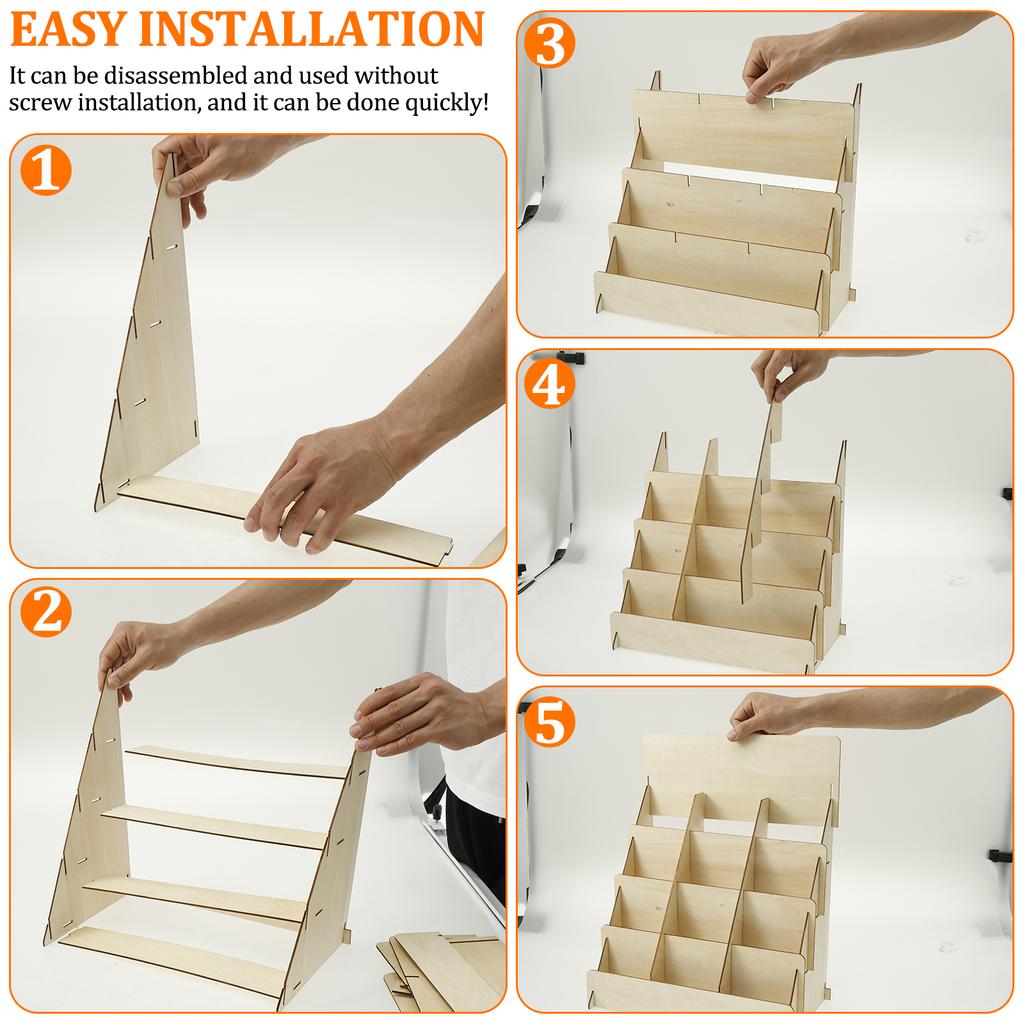 Wood 4 Tier Greeting Card Display Stand Large Capacity Easy To Assemble Wooden Sticker Display Rack for Postcard Brochure Photo