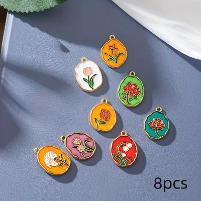 8 шт. Винтажные эмалевые шармы с цветочным узором, Ассорти подвесок с тюльпанами, розами, лилиями, орхидеями для изготовления украшений своими руками, Аксессуары для ожерелий, браслетов, серег, брелоков