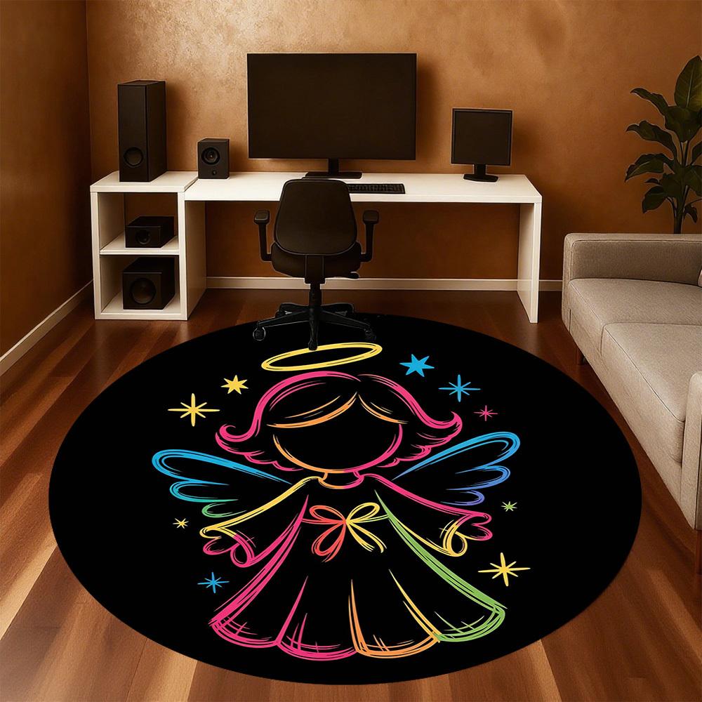 1pc Angel Star Round Chair mat Area Rug - Non-Slip, Floor Mat for Office, Bedroom, and Indoor Decor -1002143