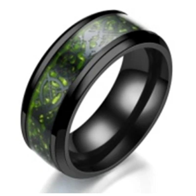 2023 Steel Men Fashion Stainless Dragon Ring Inlay Purple Black Carbon Fiber Ring Wedding Band Jewelry 8mm