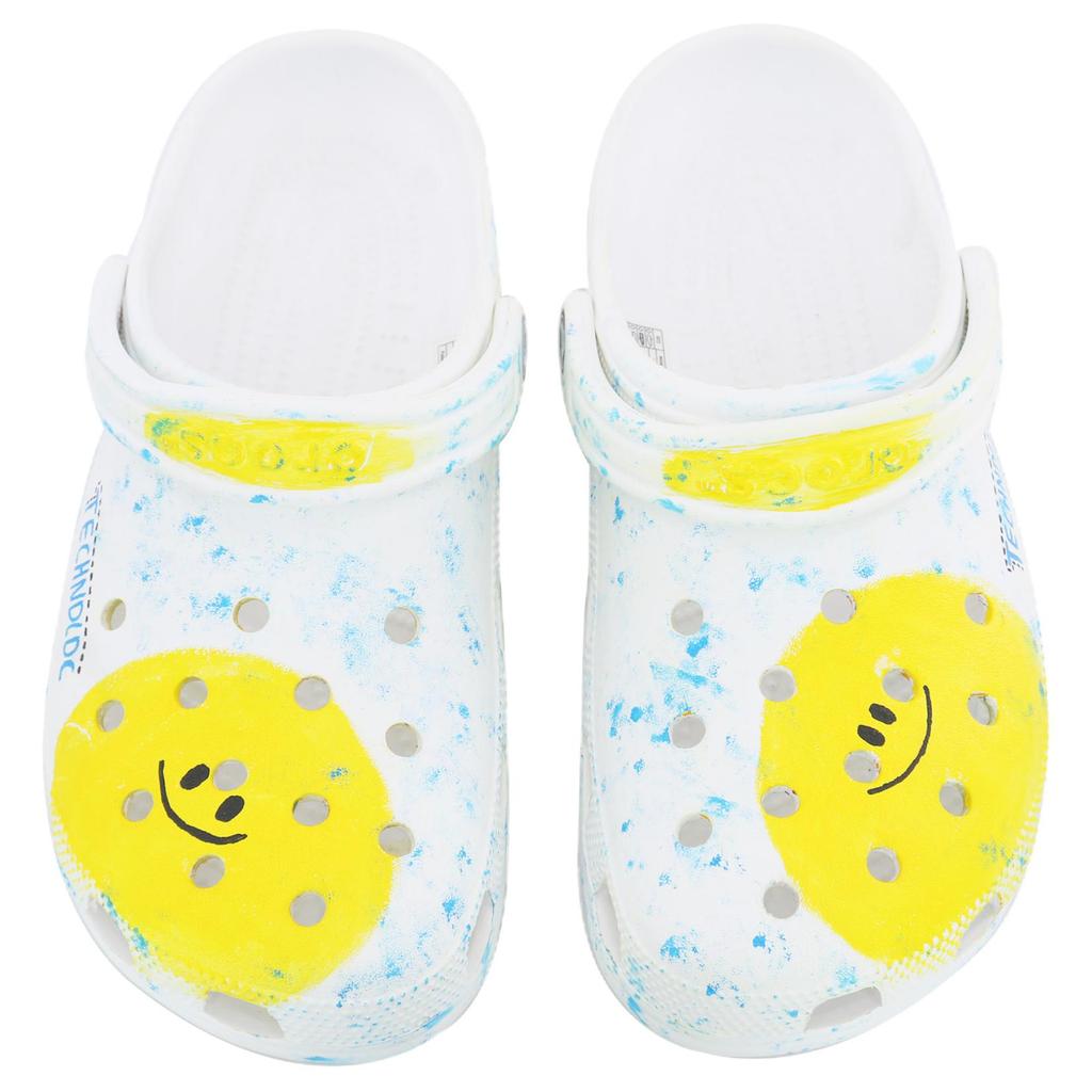 Crocs Классические клоги Happy Long Live SDS Расписанный вручную дизайн с граффити в виде брызг краски Удобные Универсальные Туфли с отверстиями Унисекс Белые