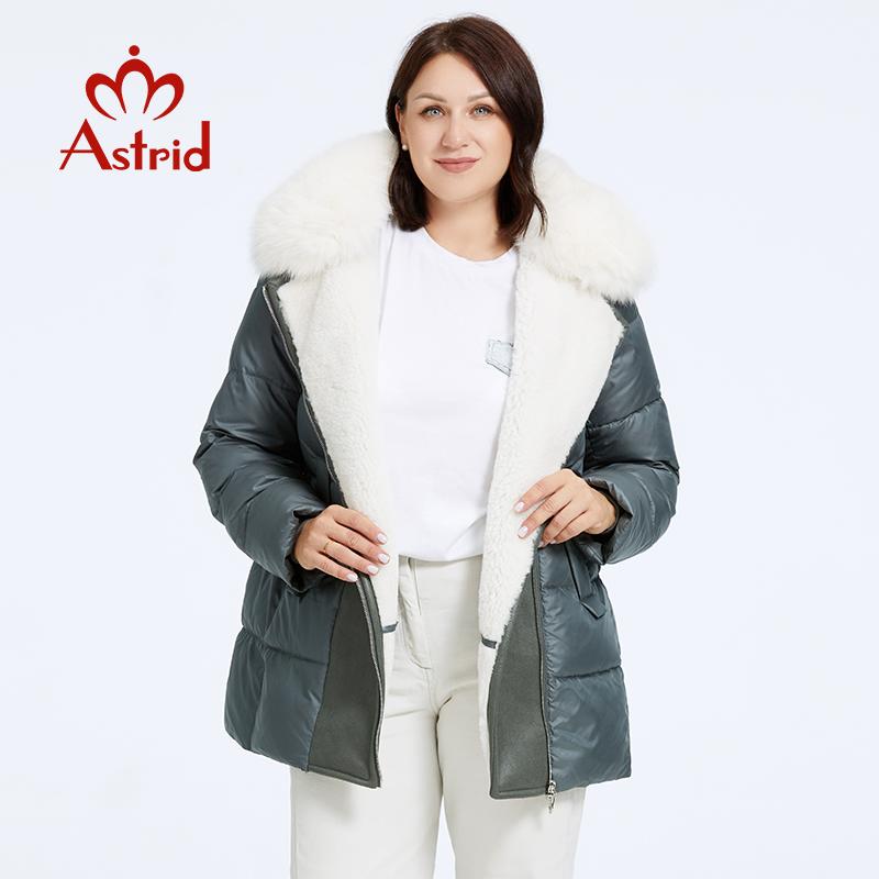Astrid Женская куртка зима 2024 года, пуховики больших размеров с большим меховым воротником и капюшоном, утолщенное флисовое плюшевое пальто, женская парка CR-10532