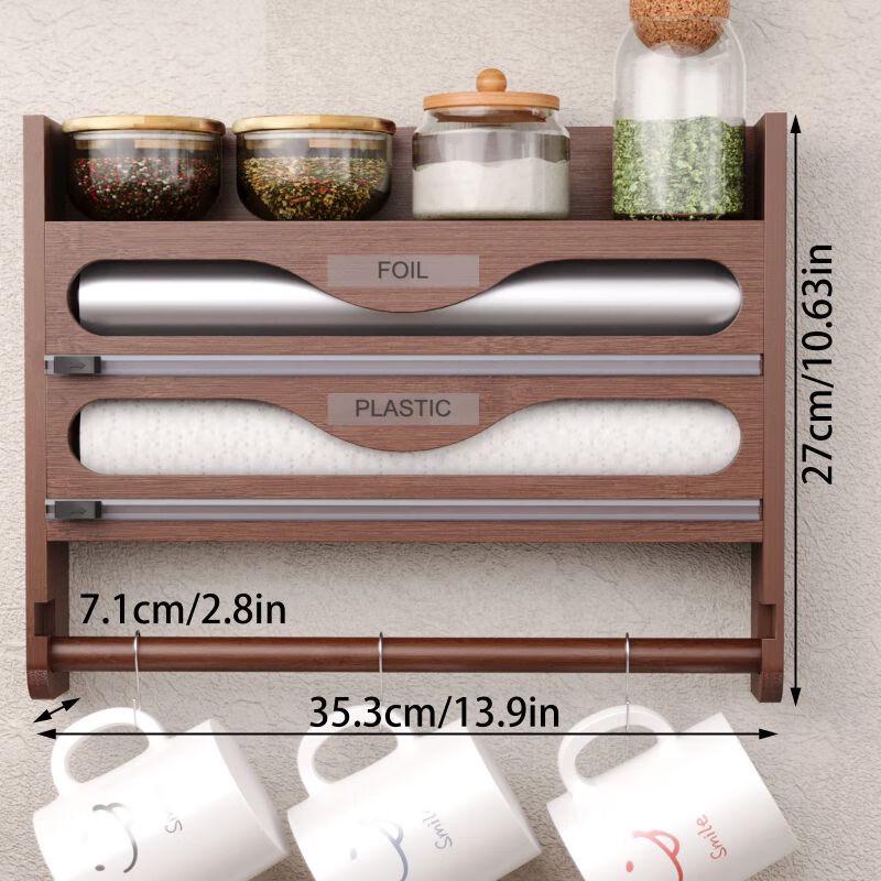 ZISIZ Wall-Mounted Kitchen Organizer with Cling Film Cutter