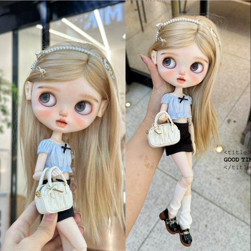 DLBell Модная одежда Blythe Топ с бантом без плеч и мини-юбка в клетку для кукол Blythe OB24 Licca Pullip 1/6