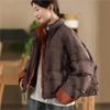 Woman Winter Color Blocking Drawstring Coat Fashion Long Sleeves Vintage Loose Turn Down Collar Coat