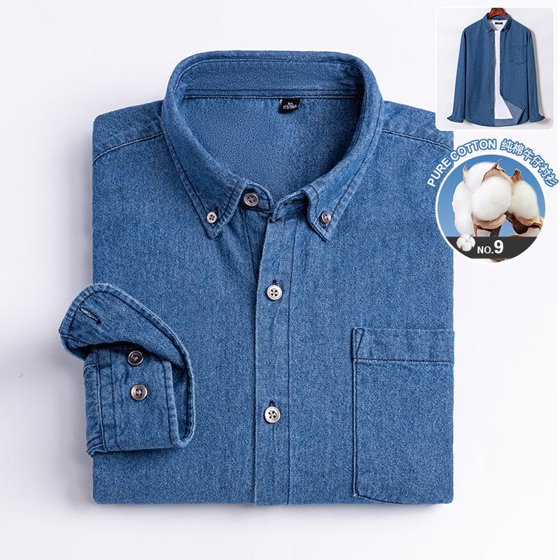 New 100% Cotton Men's Shirt Long Sleeve Spring and Autumn Denim with Pockets of High Quality Fashion Wear Free Casual Slim Fit